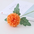 Vibrant orange artificial pompon mum silk flower with green leaves for home decor - Orange