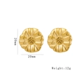 Golden hammer-textured sunflower spiral earrings with 20mm diameter and 12g weight - 1255 Gold-3D Flower Stud Earrings
