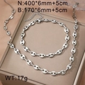 Poliertes Set aus Kaffeebohnen-Halskette und Armband aus silbernem Edelstahl - Stahlfarbenes Schmuckset (KS226045-YWYM)