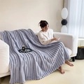 Soft light grey faux rabbit fur blanket with luxury ribbed flannel texture for sofa - Purple