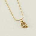 Golden stainless steel necklace featuring a crystal-encrusted letter Q pendant charm - Letter Q