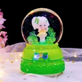 Green crystal ball music box with anime girl figure and built-in colorful LED lighting - Medium 80mm Light + Music / White Hair
