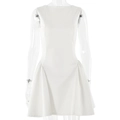 Vestido corto blanco sin mangas ajustado con espalda descubierta y detalles fruncidos - S / Blanco