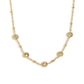 18K gold plated stainless steel necklace featuring five round zircon stones and beads - Gold