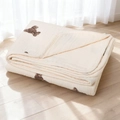 Close-up of soft cotton baby blanket with brown bear prints and rounded piping edges - 100*120CM / Single Bear + Beige