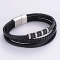 Bracciale multistrato in pelle intrecciata nera con chiusura magnetica in acciaio - Corda in Pelle Nera Fibbia Magnetica Color Acciaio