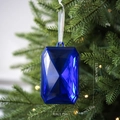 Blue faceted gemstone Christmas tree pendant ornament with measurements and dimensions - Square Gem / Blue