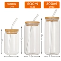 Detailed size comparison of 12oz, 16oz, and 20oz glass cans with bamboo lids and straws - 12oz Glass Cup With Bamboo Lid And Straw