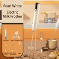 Pearl white electric milk frother set with stand and Type-C charging port - J16 Double Head with Stand / White