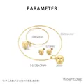 Macro view of gold stainless steel jewelry set with dimensions and hollow ball details - Gold Jewelry Set (KS220612-Z)