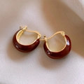 Retro round tiger eye stone huggie earrings with gold metal hooks on beige fabric - 3# Dark Reddish Brown Enamel C-Shaped Moon Pendant Ear Clip