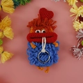 Handmade orange and blue crochet keychain with thick red lips and heart detail - Royal Blue Wool Style