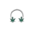 Aro de nariz de herradura plateado con dijes de hojas de arce verde oscuro brillantes - Estilo de Hoja de Arce Plateada (NR04496733-1)
