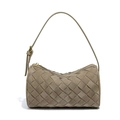 Sac à main cylindrique tressé chic en daim marron clair avec texture Intrecciato - Vert Sapin