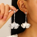 Silver ginkgo leaf dangle earrings in elegant autumn leaf style for women - Ginkgo Leaf Pendant Style (7062) / Silver