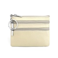 Minimalist cream white leather coin purse with triple zipper design and silver keyring - Apricot