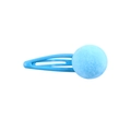 Cute light blue plush pom-pom hair clip for girls with matching color metal BB clip - Blue