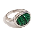 Minimalist silver ring featuring a round green malachite stone with black stripes - US 6 / Minimalist Gemstone Ring (Malachite Texture) / Silver Green