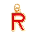 Golden letter R necklace pendant with red enamel inlay and polished metal finish - Red - Letter R