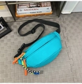 Waterproof vibrant cyan chest bag with adjustable black strap and neon zip details - Green + Green Rope