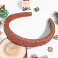 Close-up of handmade red and green sparkly striped Christmas headband with gold tinsel - Plain Style / Red