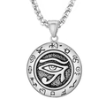 Vintage silver Horus eye necklace pendant with ancient Egyptian engravings and punk style - Eye of Horus / Silver