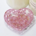 Heart-shaped pink resin tray with natural crystal stone and gold foil flakes - Heart / Pink Quartz & Gold Foil