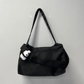 Sac de voyage sport noir en nylon avec bandoulière et pendentif panda en peluche - Noir + Panda