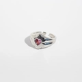 Anillo ajustable de plata con circonita rosa en forma de corazón y engaste floral - Corazón Flor Color Platino
