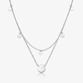 Minimalist double-layered S925 silver necklace with polished round coin pendants - Silver - Disc Necklace Set