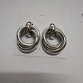 Three-ring interlocking stud earrings in silver finish with matte and polished texture - 25X33 Polished Matte-Silver Style