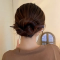 Elegant dark brown wooden hair stick for minimalist bun styling in a vintage style - 6# Hair Stick - Dark Brown