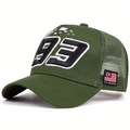 Racing style dark green trucker hat featuring number 93 embroidery and mesh back - Green