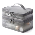 Double-layer grey mesh travel makeup bag with top handle and dual zip compartments - Gray Mesh (Double Layer)