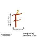Detail showing dimensions of red and gold letter F pendant in stainless steel - Letter F-Red