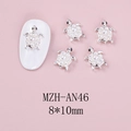Detailed macro view of 8x10mm silver turtle nail art charms with white faux pearls - Pearl Turtle Style (AN46)