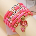 Pink multi-layer beaded bracelet set with LOVE and HAPPY letter beads and heart charms - Bright Pink HAPPY Hot Air Balloon Set