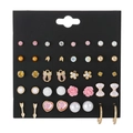 9-pair set of geometric stud earrings with pink crystal and pearl variants for women - E0027-1 Stud Earrings Set