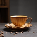 Japanese retro tawny ceramic coffee cup and saucer set with unique glazed texture - 258 Coffee Cup + Blooming Saucer (brown) 200ml / Universal