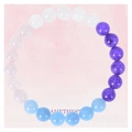 Makrodetail von 8mm Naturkristall-Armband mit Mondstein und Amethyst-Perlen - Nur Gute Vibes (GOOD VIBES ONLY)