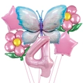 Pink and blue butterfly 40-inch number 4 balloon set with flower and star foil balloons - Number 4 / Pearlescent Pink