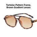Gafas de sol retro de doble puente con montura de carey y lentes degradadas - Negro Floral Degradado Té