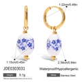 Orecchini a cerchio in acciaio inossidabile 18K con pendente in ceramica a fiori - Stile Ovale Floreale Blu (JDE0303031)