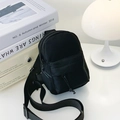 Mini black nylon chest bag with adjustable strap and dual zipper pockets in street style - Black