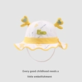 Cappellino da sole bianco per neonati con bordo giallo, stampa coniglio e corna 3D - Coniglio Cuore Giallo (TJZY166)