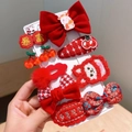 8-piece red festive hair clip set for girls with rabbit and bowknot designs - Red Get Rich Bow Hair Clip 9-Piece Set
