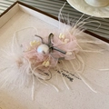 Sweet vacation style pearl feather hair claw clip, elegant hair accessory for women. - White Pearl Flower Feather Spring Clip (38)