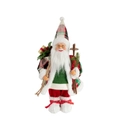 12-inch Standing Santa Claus doll in red plaid coat with skiing poles and gift bag - Santa Claus with Wooden Sled