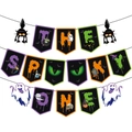 The Spooky One Halloween Banner mit Geist-, Fledermaus- und Totenkopf-Motiven für Deko - Papier / Spooky-Themen-Banner-Set / Mehrfarbig
