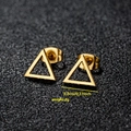 Macro view of 0.8cm hollow triangle 18K gold plated stainless steel stud earrings - 009 Gold Triangle
